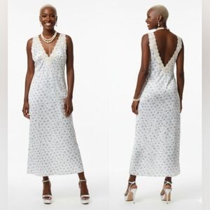 Glam Soft Girl L Floral Silky Slip Dress Romantic Cottage Maxi Lace Fairy New